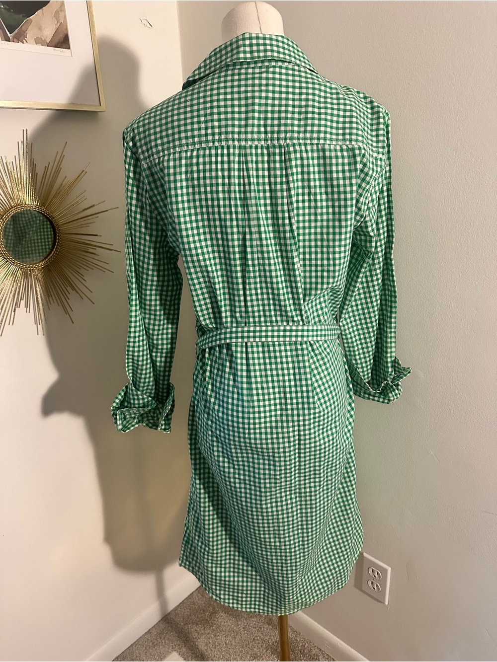 VTG GAP Green Checked Shirt Dress size Small - Picture 5 of 9